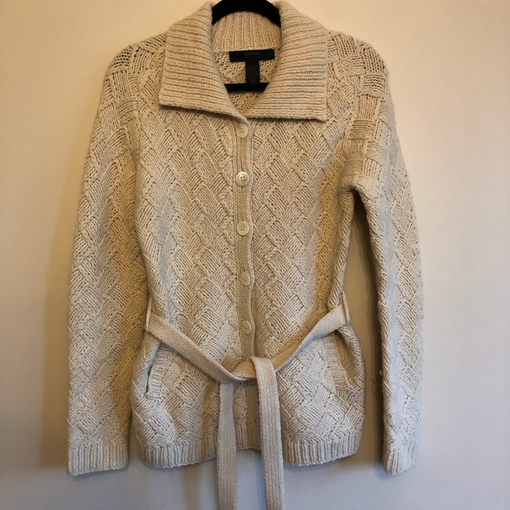 Express knit off white button up sweater medium